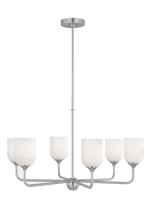 Generation Lighting Emile 6-Light Chandelier In Brushed Steel With Etched White Glass Shades (GLC1096BS)