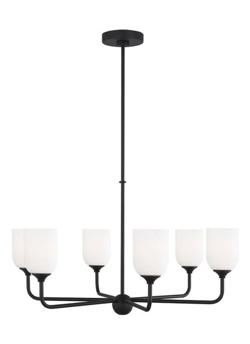 Generation Lighting Emile 6-Light Chandelier In Midnight Black With Etched White Glass Shades (GLC1096MBK)