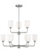 Generation Lighting Emile 9-Light Chandelier In Brushed Steel With Etched White Glass Shades (GLC1109BS)