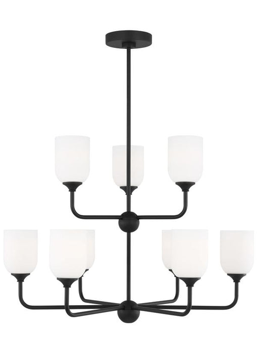 Generation Lighting Emile 9-Light Chandelier In Midnight Black With Etched White Glass Shades (GLC1109MBK)