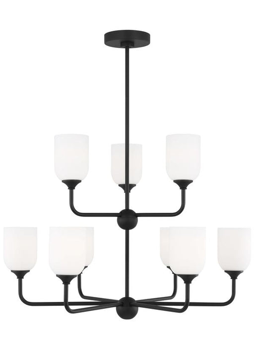 Generation Lighting Emile 9-Light Chandelier In Midnight Black With Etched White Glass Shades (GLC1109MBK)