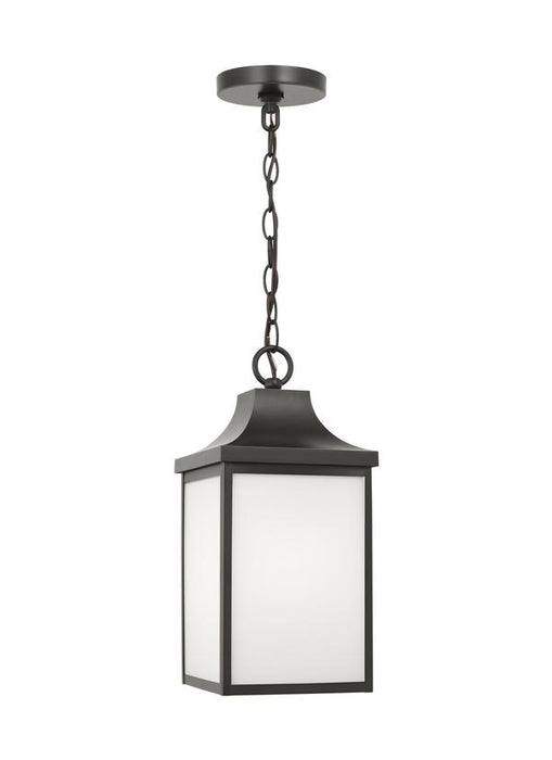 Generation Lighting Saybrook 1-Light Outdoor Ceiling Pendant In Brushed Steel Silver With Clear Glass Shades And Smooth White Glass Shades (GLO1041ANBZ)