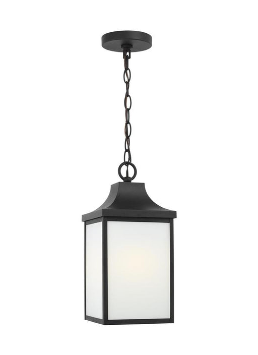 Generation Lighting Saybrook 1-Light Outdoor Ceiling Pendant In Midnight Black With Clear Glass Shades And Smooth White Glass Shades (GLO1041TXB)