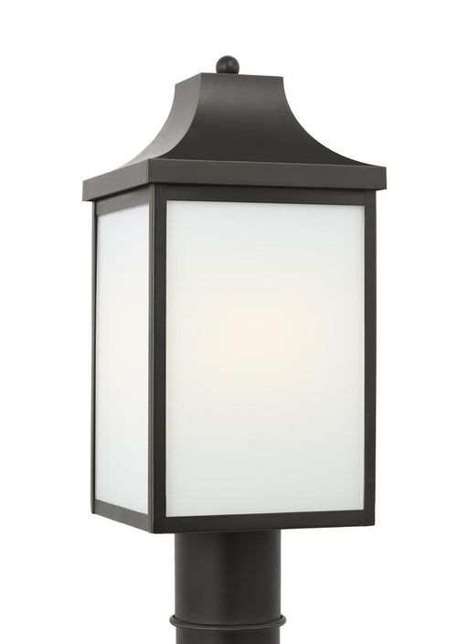 Generation Lighting Saybrook 1-Light Outdoor Post Lantern In Satin Bronze With Clear Glass Shades And Smooth White Glass Shades (GLO1051ANBZ)