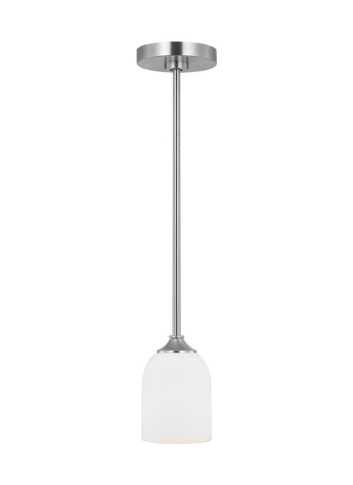 Generation Lighting Emile 1-Light Ceiling Pendant In Brushed Steel With Etched White Glass Shade (GLP1021BS)