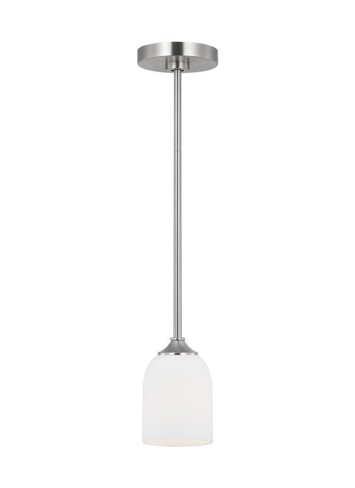 Generation Lighting Emile 1-Light Ceiling Pendant In Brushed Steel With Etched White Glass Shade (GLP1021BS)