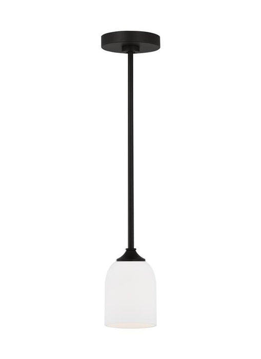 Generation Lighting Emile 1-Light Ceiling Pendant In Midnight Black With Etched White Glass Shade (GLP1021MBK)