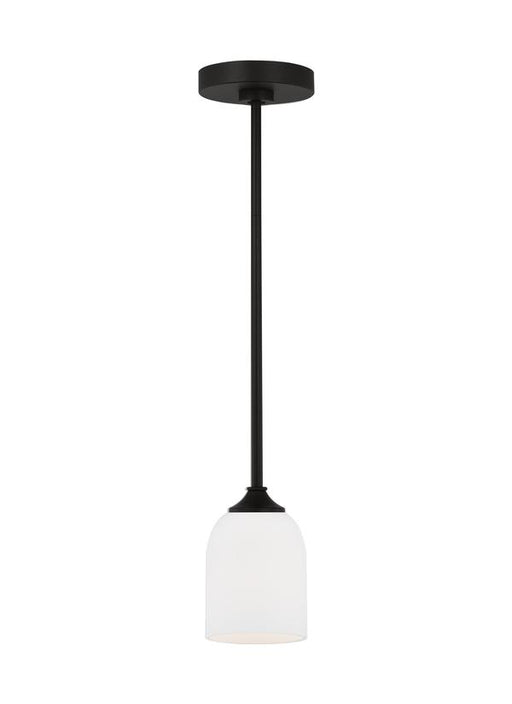 Generation Lighting Emile 1-Light Ceiling Pendant In Midnight Black With Etched White Glass Shade (GLP1021MBK)