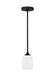 Generation Lighting Emile 1-Light Ceiling Pendant In Midnight Black With Etched White Glass Shade (GLP1021MBK)