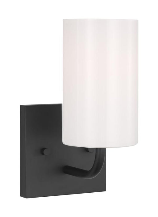 Generation Lighting Rhett 1-Light Bath Vanity Wall Sconce In Midnight Black With Glass Shade (GLV1001MBK)