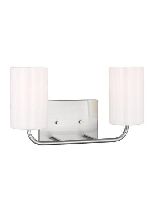 Generation Lighting Rhett 2-Light Bath Vanity Wall Sconce In Brushed Steel With Painted White Inside Glass Shades (GLV1002BS)