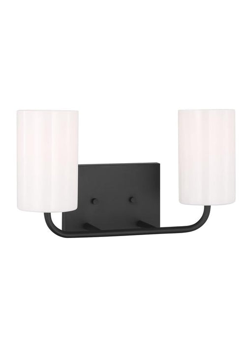 Generation Lighting Rhett 2-Light Bath Vanity Wall Sconce In Midnight Black With Painted White Inside Glass Shades (GLV1002MBK)