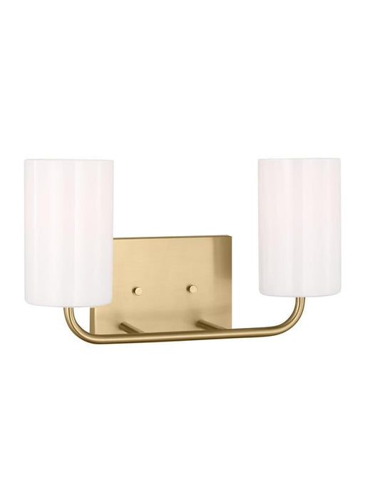 Generation Lighting Rhett 2-Light Bath Vanity Wall Sconce In Satin Bronze With Painted White Inside Glass Shades (GLV1002SB)