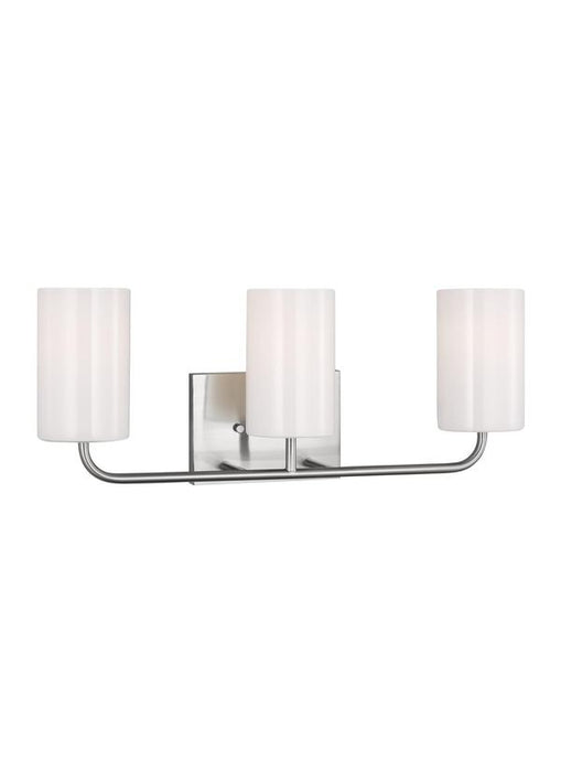 Generation Lighting Rhett 3-Light Bath Vanity Wall Sconce In Brushed Steel With Painted White Inside Glass Shades (GLV1003BS)