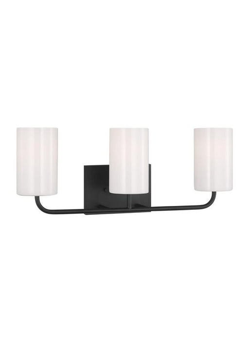 Generation Lighting Rhett 3-Light Bath Vanity Wall Sconce In Midnight Black With Painted White Inside Glass Shades (GLV1003MBK)