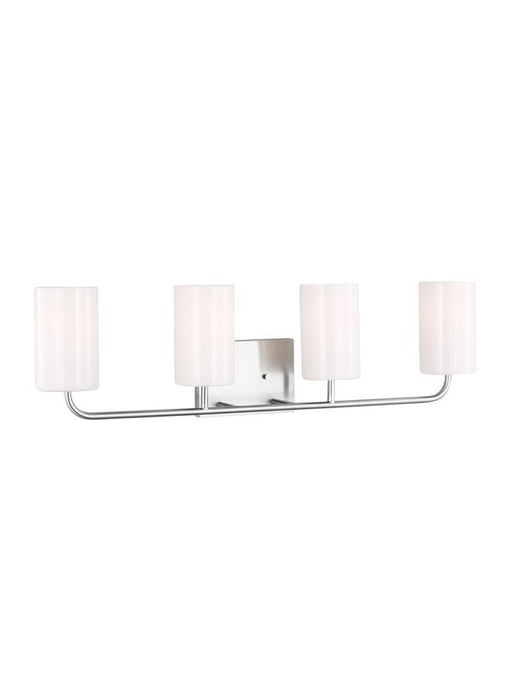 Generation Lighting Rhett 4-Light Bath Vanity Wall Sconce In Brushed Steel With Painted White Inside Glass Shades (GLV1004BS)