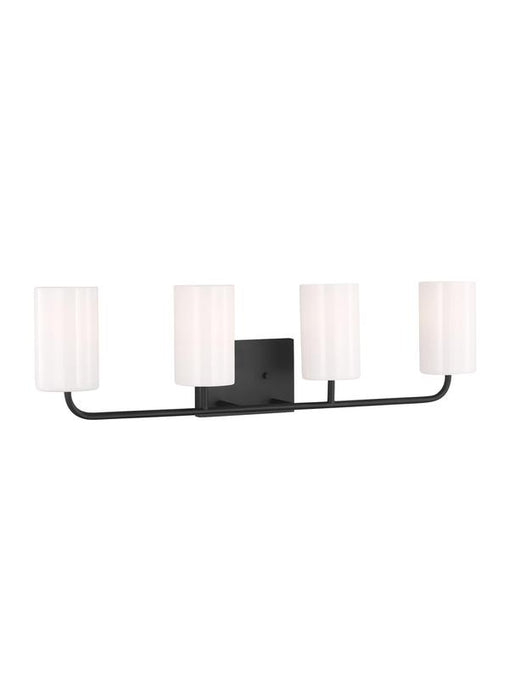 Generation Lighting Rhett 4-Light Bath Vanity Wall Sconce In Midnight Black With Painted White Inside Glass Shades (GLV1004MBK)