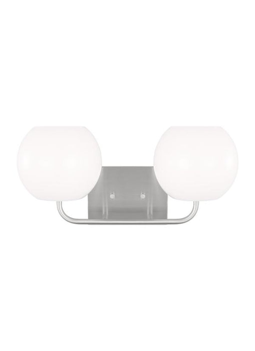 Generation Lighting Rory 2-Light Bath Vanity Wall Sconce In Brushed Steel Silver With Opal Glass Shades (GLV1012BS)