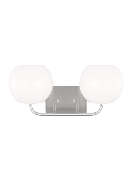 Generation Lighting Rory 2-Light Bath Vanity Wall Sconce In Brushed Steel Silver With Opal Glass Shades (GLV1012BS)