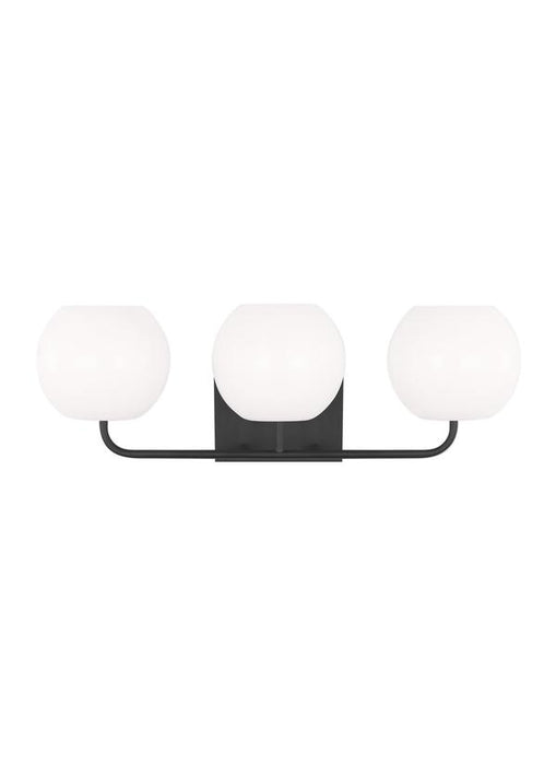 Generation Lighting Rory 3-Light Bath Vanity Wall Sconce In Midnight Black With Opal Glass Shades (GLV1013MBK)