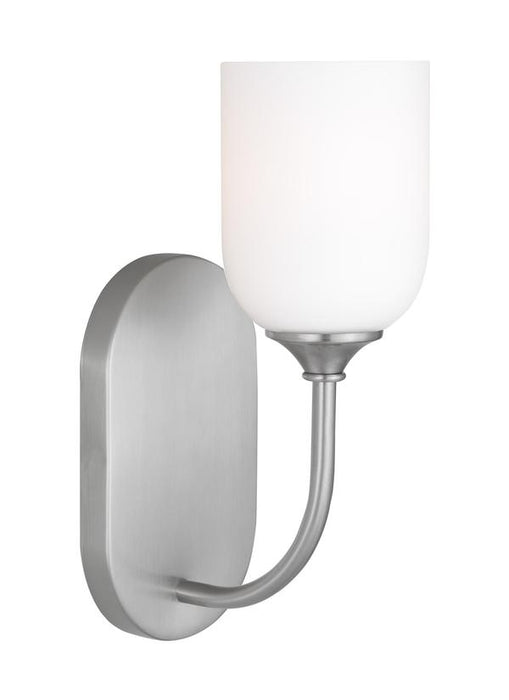 Generation Lighting Emile 1-Light Bath Vanity Wall Sconce In Brushed Steel With Etched White Glass Shade (GLV1021BS)