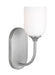 Generation Lighting Emile 1-Light Bath Vanity Wall Sconce In Brushed Steel With Etched White Glass Shade (GLV1021BS)