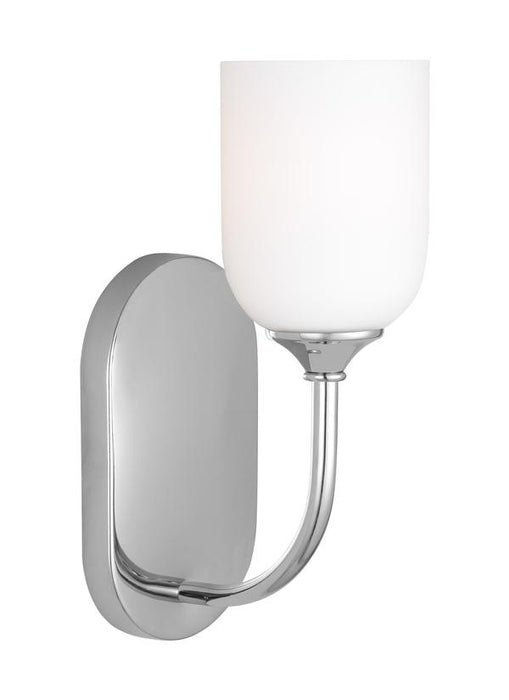 Generation Lighting Emile 1-Light Bath Vanity Wall Sconce In Chrome With Etched White Glass Shade (GLV1021CH)