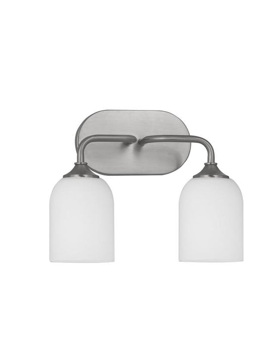 Generation Lighting Emile 2-Light Bath Vanity Wall Sconce In Brushed Steel With Etched White Glass Shades (GLV1022BS)