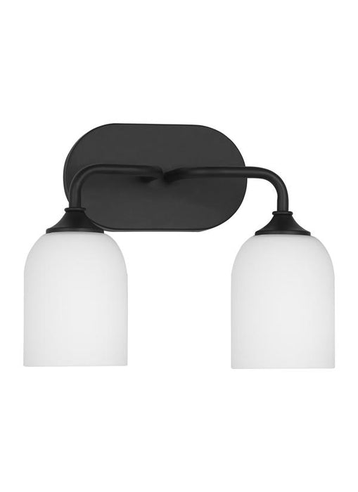 Generation Lighting Emile 2-Light Bath Vanity Wall Sconce In Midnight Black With Etched White Glass Shades (GLV1022MBK)