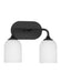 Generation Lighting Emile 2-Light Bath Vanity Wall Sconce In Midnight Black With Etched White Glass Shades (GLV1022MBK)