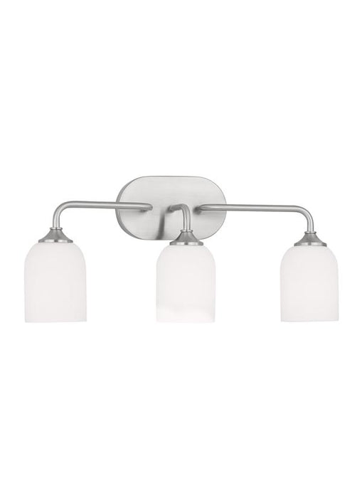 Generation Lighting Emile 3-Light Bath Vanity Wall Sconce In Brushed Steel With Etched White Glass Shades (GLV1023BS)