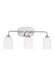 Generation Lighting Emile 3-Light Bath Vanity Wall Sconce In Brushed Steel With Etched White Glass Shades (GLV1023BS)