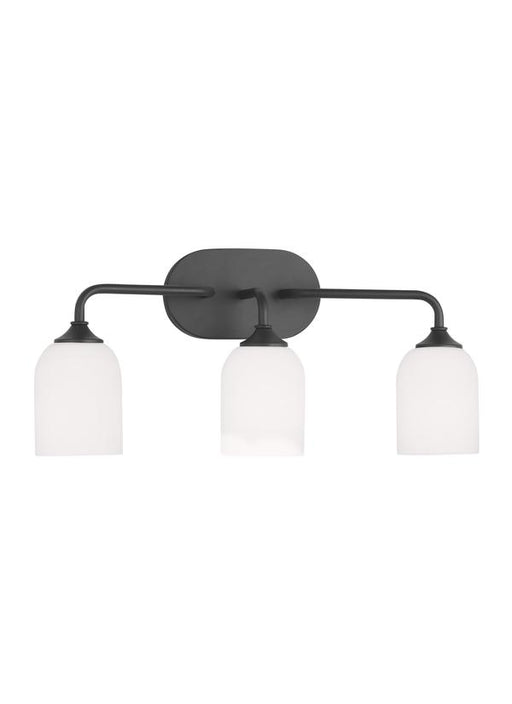 Generation Lighting Emile 3-Light Bath Vanity Wall Sconce In Midnight Black With Etched White Glass Shades (GLV1023MBK)