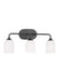 Generation Lighting Emile 3-Light Bath Vanity Wall Sconce In Midnight Black With Etched White Glass Shades (GLV1023MBK)