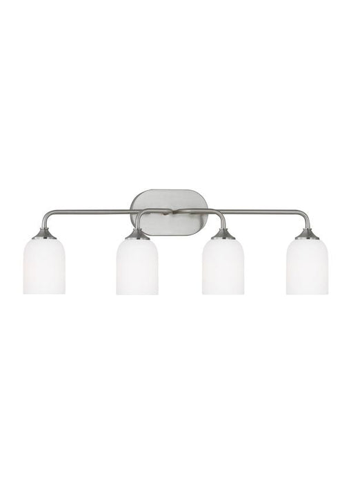 Generation Lighting Emile 4-Light Bath Vanity Wall Sconce In Brushed Steel With Etched White Glass Shades (GLV1024BS)