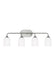 Generation Lighting Emile 4-Light Bath Vanity Wall Sconce In Brushed Steel With Etched White Glass Shades (GLV1024BS)