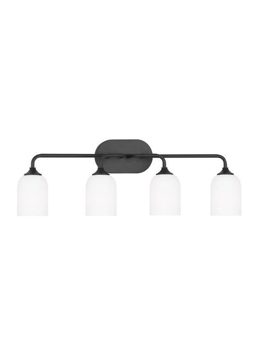 Generation Lighting Emile 4-Light Bath Vanity Wall Sconce In Midnight Black With Etched White Glass Shades (GLV1024MBK)