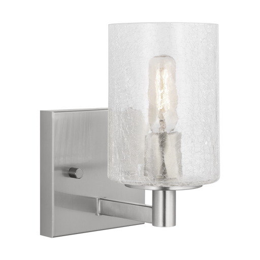 Generation Lighting Parker 1-Light Energy Star-Rated Bath Vanity Wall Sconce In Brushed Steel Finish With Clear Crackle Glass Shade(GLV1031EN/BS)