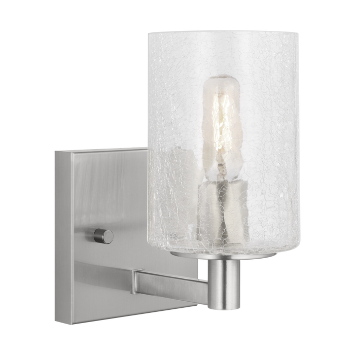 Generation Lighting Parker 1-Light Energy Star-Rated Bath Vanity Wall Sconce In Brushed Steel Finish With Clear Crackle Glass Shade(GLV1031EN/BS)