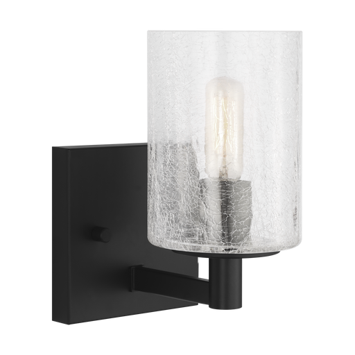 Generation Lighting Parker 1-Light Bath Vanity Wall Sconce In Midnight Black Finish With Clear Crackle Glass Shade(GLV1031MBK)