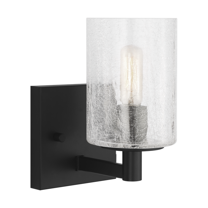 Generation Lighting Parker 1-Light Bath Vanity Wall Sconce In Midnight Black Finish With Clear Crackle Glass Shade(GLV1031MBK)