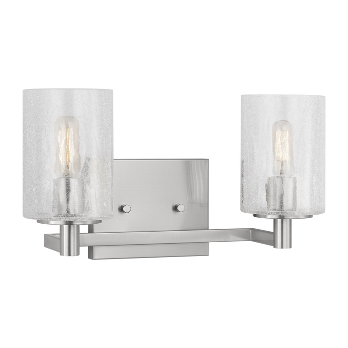 Generation Lighting Parker 2-Light Bath Vanity Wall Sconce In Brushed Steel Finish With Clear Crackle Glass Shades(GLV1032BS)