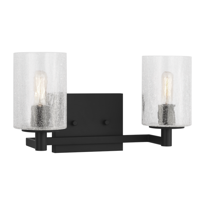 Generation Lighting Parker 2-Light Energy Star-Rated Bath Vanity Wall Sconce In Midnight Black Finish With Clear Crackle Glass Shades(GLV1032EN/MBK)