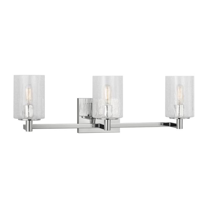 Generation Lighting Parker 3-Light Bath Vanity Wall Sconce In Chrome Finish With Clear Crackle Glass Shades(GLV1033CH)