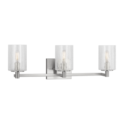 Generation Lighting Parker 3-Light Energy Star-Rated Bath Vanity Wall Sconce In Brushed Steel Finish With Clear Crackle Glass Shades(GLV1033EN/BS)