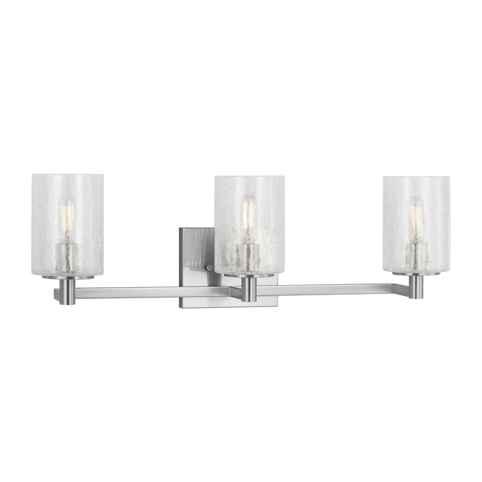 Generation Lighting Parker 3-Light Energy Star-Rated Bath Vanity Wall Sconce In Brushed Steel Finish With Clear Crackle Glass Shades(GLV1033EN/BS)
