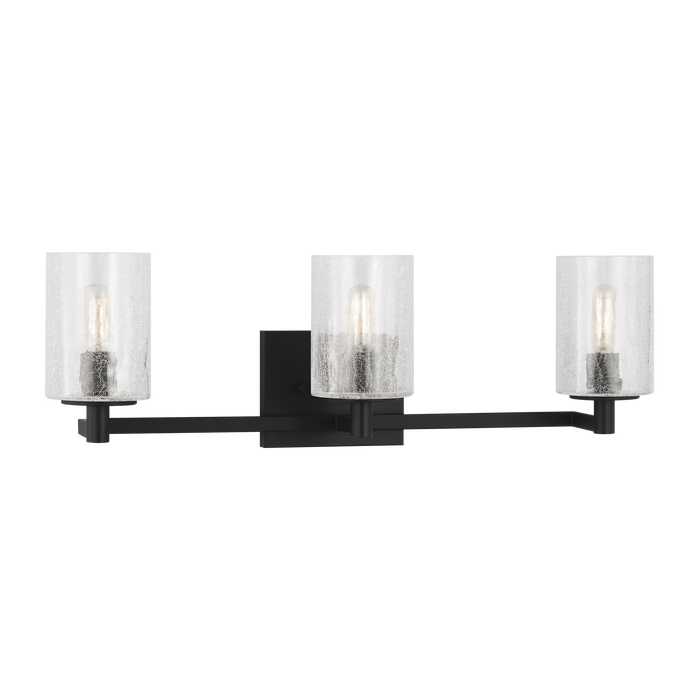 Generation Lighting Parker 3-Light Energy Star-Rated Bath Vanity Wall Sconce In Midnight Black Finish With Clear Crackle Glass Shades(GLV1033EN/MBK)