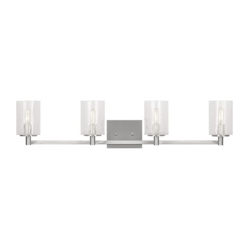 Generation Lighting Parker 4-Light Bath Vanity Wall Sconce In Brushed Steel Finish With Clear Crackle Glass Shades(GLV1034BS)