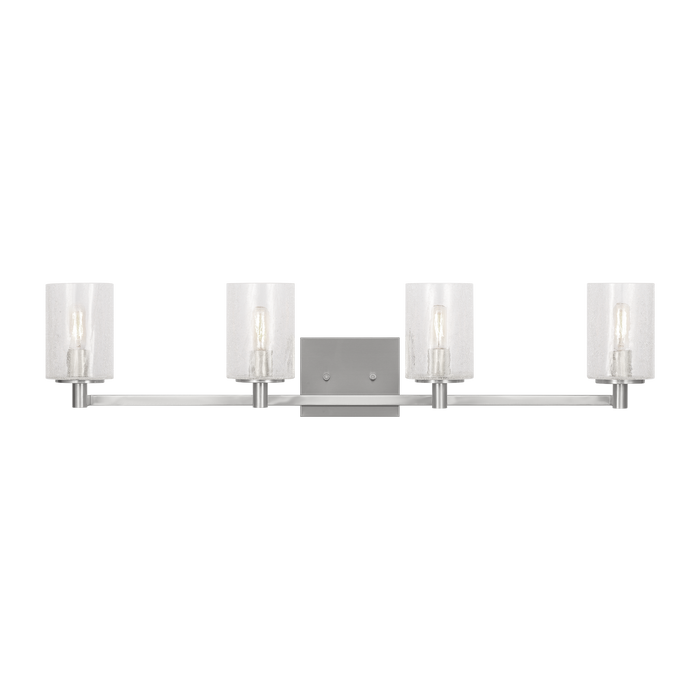 Generation Lighting Parker 4-Light Bath Vanity Wall Sconce In Brushed Steel Finish With Clear Crackle Glass Shades(GLV1034BS)