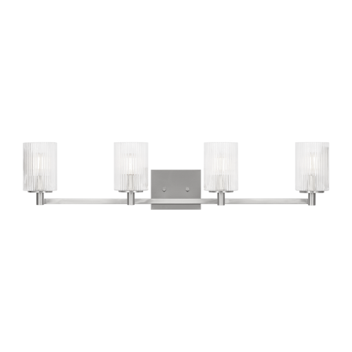 Generation Lighting Lando 4-Light Bath Vanity Wall Sconce In Brushed Steel Finish With Clear Fluted Glass Shades(GLV1044BS)